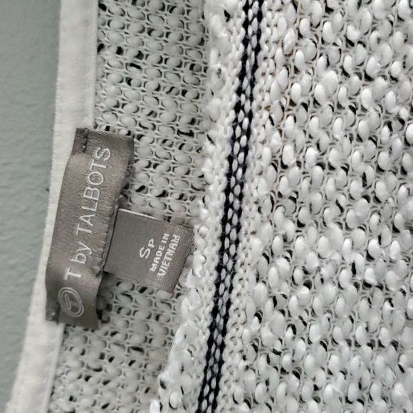 T by Talbots women's size SP small petite white black cotton blend top fringe - Picture 2 of 16